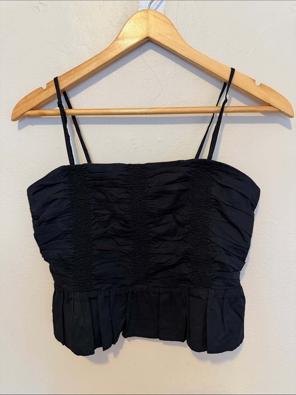 American Eagle Outfitters Black Ruched Spaghetti Strap Crop Top